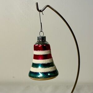 Vintage 1950s Shiny Brite Mercury Glass Bell Ornament Pink Stripes Mica USA